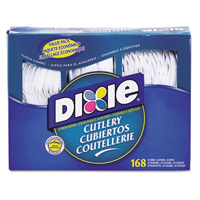 Dixie CM168 Cutlery Combo Box, 56 Ea. Forks / Knives / Spoons, White - 6 / Case