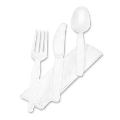Dixie CM26NC7 Wrapped Cutlery Kits with Fork, Knife, Spoon, Napkin, White - 250 / Case
