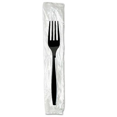 Dixie FH53C7 Individually Wrapped Plastic Forks, Heavyweight Polystyrene, Black - 1000 / Case