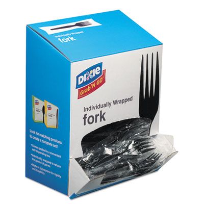 Dixie FM5W540 Grab'N Go Wrapped Plastic Forks, Polystyrene, Black - 540 / Case