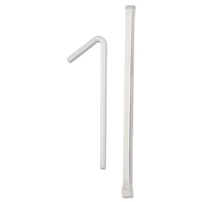 Dixie FXW7 7-3/4" Plastic Flex Straws, Wrapped, White - 10000 / Case