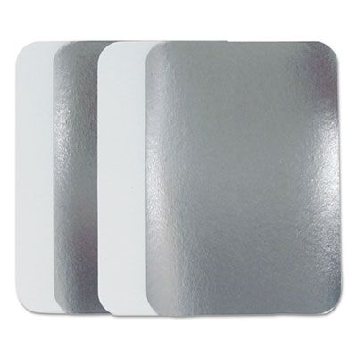 Durable Pkg L245500 Flat Board Lids for 1.5 lb Oblong Aluminum Pans, 7" x 5", Silver - 500 / Case