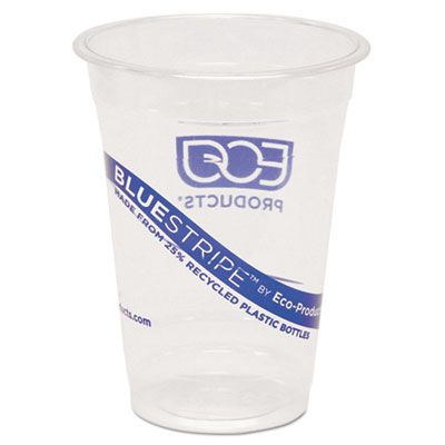 Eco-Products EPCR16 16 oz Plastic Cold Cups, Recycled PET, Clear with Blue Stripe - 500 / Case