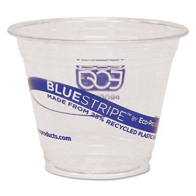 Eco-Products EPCR9 BlueStripe 9 oz Plastic Cold Cups, Recycled PET, Clear / Blue - 1000 / Case