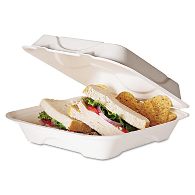 Eco Products EPHC91 Bagasse Hinged Food Containers, 9" x 9" x 3" - 200 / Case