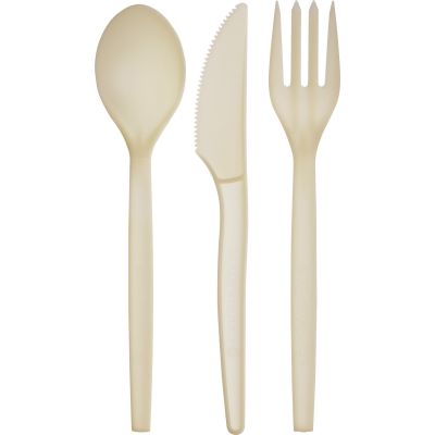 Eco-Products EPS005 Plant-Based Plastic Cutlery Kit with Fork, Knife & Spoon, White / Natural - 250 / Case