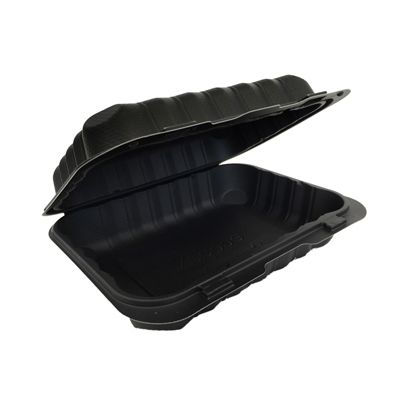 Ecopax PP206-BK Utility Hinged Lid Plastic Carryout Containers, Polypropylene, 9.25" x 6.5" x 2.25", Black - 150 / Case