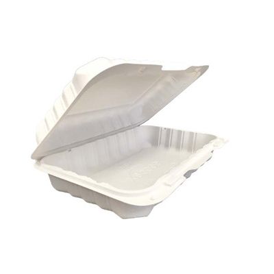 Ecopax PP206 Utility Hinged Lid Plastic Carryout Container, Polypropylene, 9.25" x 6.5" x 2.25", White - 150 / Case