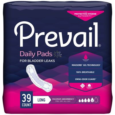 First Quality PV-915/1 Prevail Daily Pads for Bladder Leaks, Women, 13" Long, Maximum Heavy Absorbency - 156 / Case