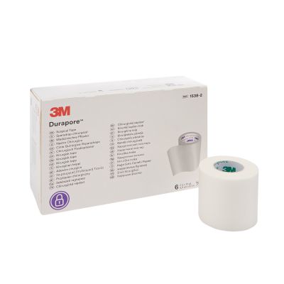 3M 1538-2 Durapore Medical Tape, High Adhesion, Silk-Like Cloth, 2" x 10 Yds, White, NonSterile - 6 / Case