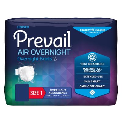 Prevail Air Overnight Adult Diapers with Tabs, Size 1 (26 to 48 in.) - 80 / Case