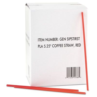 General SIPSTIRST 5-1/4" Plastic Coffee Stirrers, Red / White - 10000 / Case