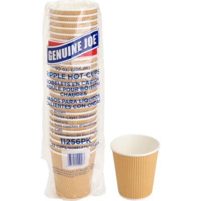 Genuine Joe 11256 12 oz Ripple Paper Hot Cups, Brown - 500 / Case