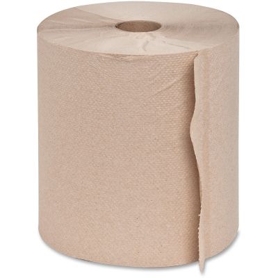 Genuine Joe 22600 Hardwound Roll Paper Hand Towels, Recycled, 7-7/8" x 800', Brown - 6 / Case