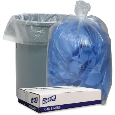 Genuine Joe 29128 56 Gallon Trash Can Liners / Garbage Bags, 1.1 Mil, 43" x 47", Clear - 100 / Case