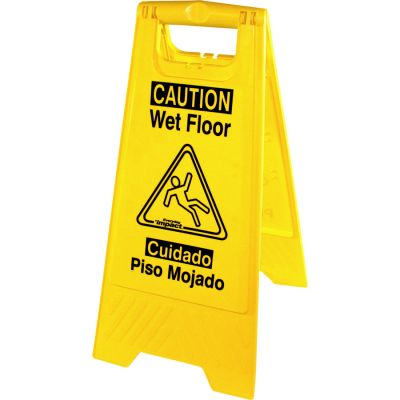 Genuine Joe 85117 Wet Floor Sign, Universal Graphic, English / Spanish Warning, Yellow - 6 / Case