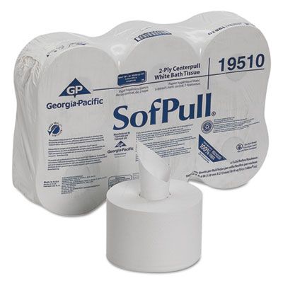 Georgia-Pacific 19510 SofPull Center Pull Toilet Paper, 2 Ply, 1000 Sheets / High-Capacity Roll - 6 / Case