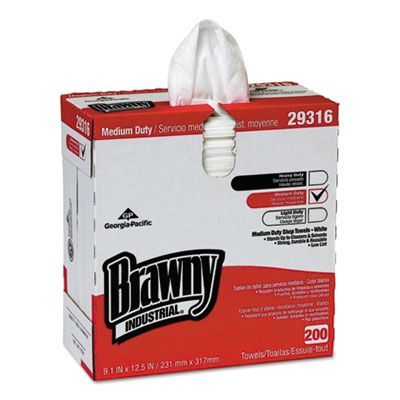 Georgia-Pacific 29316 Brawny Industrial Shop Towels, 9-1/10" x 12-1/2", White - 2000 / Case