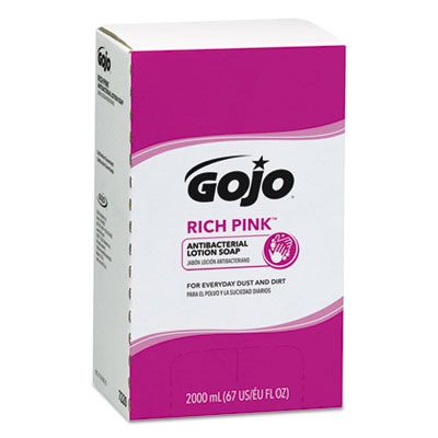 GOJO 7220 Rich Pink Antibacterial Lotion Soap, 2000 mL Refill - 4 / Case