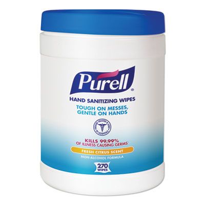GOJO 911306 PURELL Hand Sanitizing Wipes, Alcohol-Free, 270 / Canister, 6" x 6.75" - 8 / Case