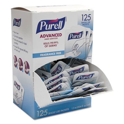 GOJO 9630125NS PURELL Advanced Hand Sanitizer, Single Use 1.2 mL Packet, Clear - 1500 / Case
