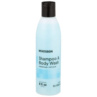McKesson 53-1354-8 Shampoo & Body Wash w/ Aloe, Summer Rain Scent, 8 oz Squeeze Bottle - 48 / Case