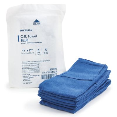 McKesson 16-6006-B O.R. Towel, 17" W x 27" L, Blue, Sterile - 72 / Case