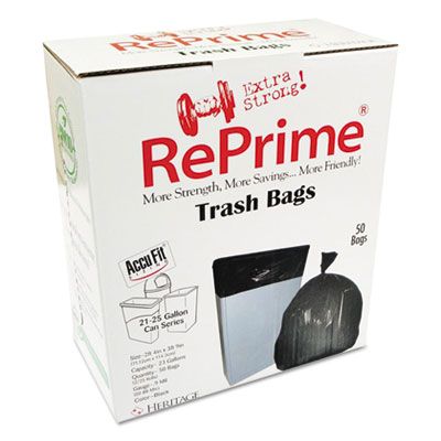 Heritage H5645TKRC1 AccuFit 23 Gallon Trash Can Liners / Garbage Bags, 0.9 Mil, 45" x 28", Black - 300 / Case
