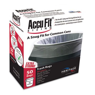Heritage H7450TCRC1 Accufit 44 Gallon Trash Can Liners / Garbage Bags, 0.9 Mil, 37" x 50", Clear - 50 / Case