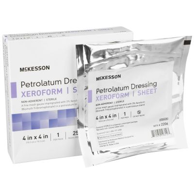 McKesson 2206 Xeroform Petrolatum Dressings, Gauze Bismuth Tribromophenate, 4" x 4", Sterile - 150 / Case