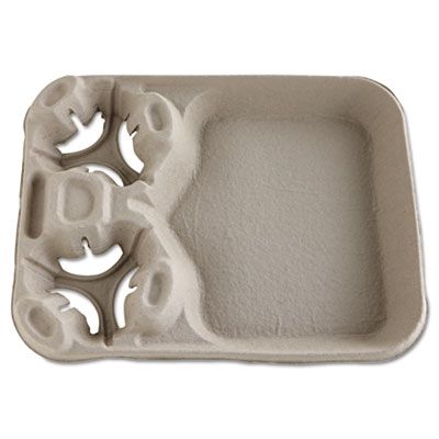 Huhtamaki 20990 Chinet StrongHolder Cup Holder / Food Tray, Holds 2 8 to 44 oz Cups, Molded Fiber, Beige - 100 / Case