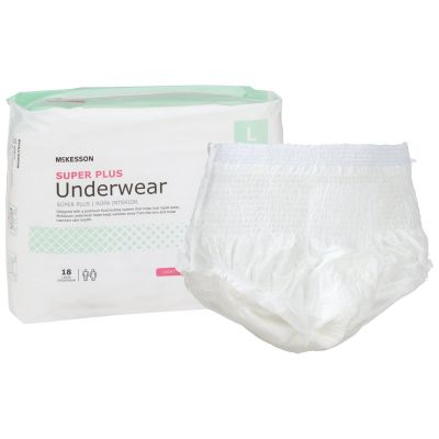McKesson UWGLG Super Plus Absorbent Underwear, Adult Unisex, Large (44 to 58"), Moderate Absorbency - 72 / Case