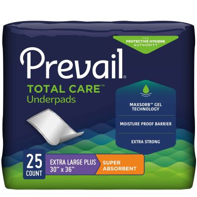 Prevail Total Care Underpads, Extra Large Plus, 30" x 36", Super Absorbent - 25 / Case