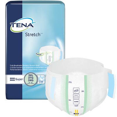 TENA 61391 Stretch Bariatric Super Incontinence Brief w/ Tabs, Adult Unisex, 3X-Large (69 to 96"), Heavy Absorbency - 32 / Case