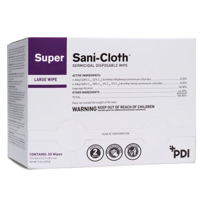 PDI H04082 Super Sani-Cloth Germicidal Disposable Wipes, Surface Disinfectant, Premoistened, Alcohol, 5" x 8", Individual Packet - 500 / Case