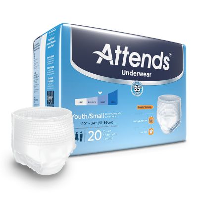 Attends APP0710 Advanced Absorbent Underwear, Youth / Adult Unisex, Small (20 to 34"), Heavy Absorbency - 80 / Case