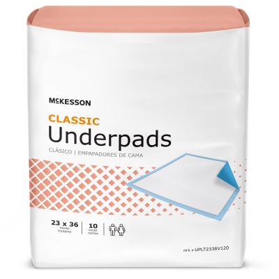 McKesson UPLT2336V120 StayDry Underpads, 23" x 36", Disposable, Fluff / Polymer, Light Absorbency, White / Blue - 120 / Case