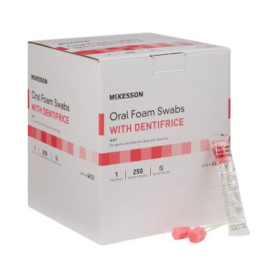 McKesson 4833 Oral Foam Swabsticks with Dentifrice, Paper Shaft, Pink / White - 1000 / Case