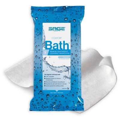 Sage Products 7900 Comfort Bath Premium Heavyweight Rinse-Free Bath Wipes, 8" x 8", Scented - 352 / Case