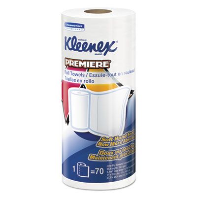 Kimberly-Clark 13964 Kleenex Premiere Kitchen Roll Towels, 1 Ply, 70 Perforated Sheets / Roll, White - 24 / Case