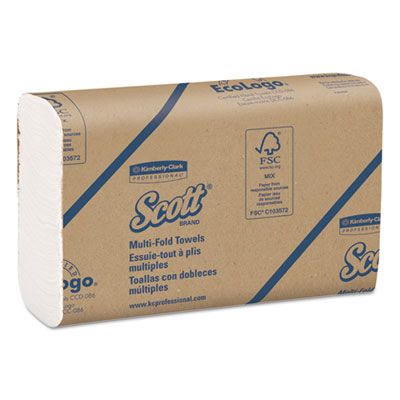 Kimberly-Clark 03650 Scott Multi-Fold Paper Hand Towels, 1 Ply, Recycled, 9.4" x 9.2", White - 3000 / Case