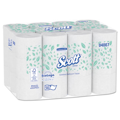 Kimberly-Clark 04007 Scott Essential Coreless Roll Toilet Paper, 2 Ply, Recycled, 1000 Sheets / Roll - 36 / Case