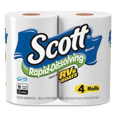 Kimberly-Clark 47617 Scott Rapid-Dissolving Toilet Paper for RVs, Boats, 1 Ply, 231 Sheets / Roll - 48 / Case