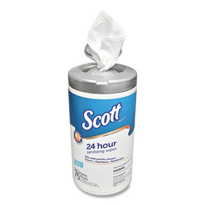 Kimberly-Clark 53609 Scott 24-Hour Sanitizing Wipes, 75 / Canister, 4.5" x 8.25" - 6 / Case