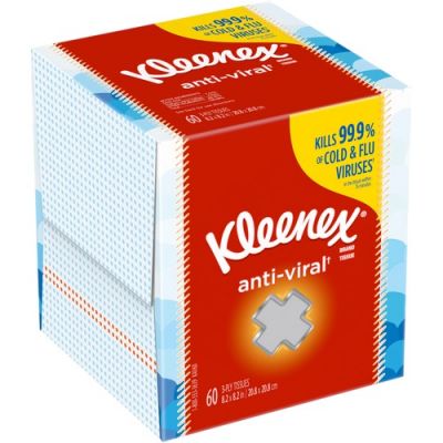 Kimberly-Clark 49978 Kleenex Anti-Viral Facial Tissue, 3 Ply, 60 Tissues / Cube Box, White - 27 / Case