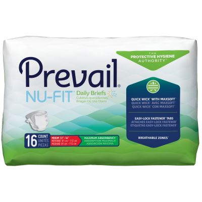 Prevail Nu-Fit Adult Diapers with Tabs, Medium (32-44 in.), Maximum - 96 / Case