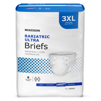 McKesson BRBAR Ultra Plus Bariatric Incontinence Brief w/ Tabs, Adult Unisex, 3X-Large (up to 95"), Heavy Absorbency - 32 / Case