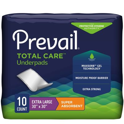 First Quality UP-100 Prevail Total Care Underpads, 30" x 30", Disposable, Polymer, Super Heavy Absorbency - 100 / Case