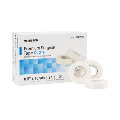 McKesson 100200 Silk-Like Cloth Medical Tape, High Adhesion, 1/2 Inch x 10 Yard, White - 24 / Case