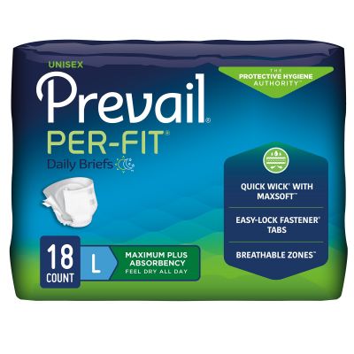 Prevail Per-Fit Adult Diapers with Tabs, Large (45-58 in.), Maximum Plus - 72 / Case